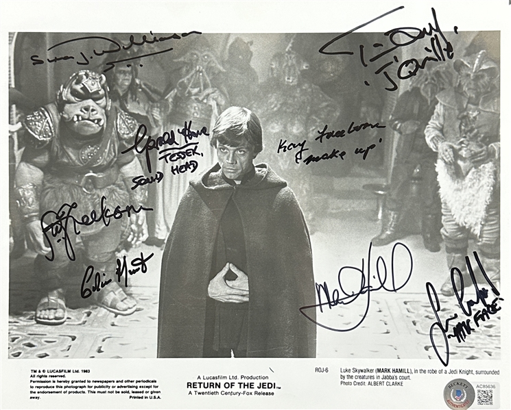 Star Wars: Return of the Jedi Cast Signed 8" x 10" Publicity Photo with Hamill, Freeman, Williamson, Dry, Home and Crawford (Beckett/BAS LOA)