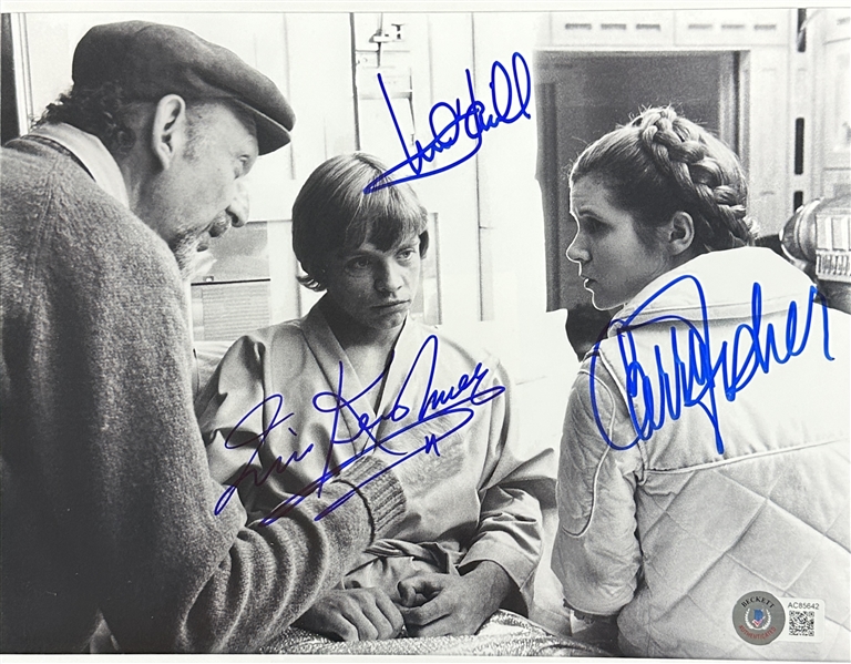 Star Wars: Mark Hamill, Carrie Fisher & Irvin Kershner Signed 8" x 10" B&W Photo from "The Empire Strikes Back" (Beckett/BAS LOA)