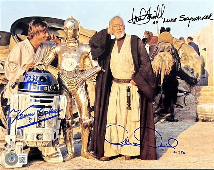 Star Wars: Mark Hamill, Anthony Daniels & Kenny Baker Signed 8" x 10" Color Photo from "A New Hope" with GEM MINT 10 Autographs! (Beckett/BAS LOA)