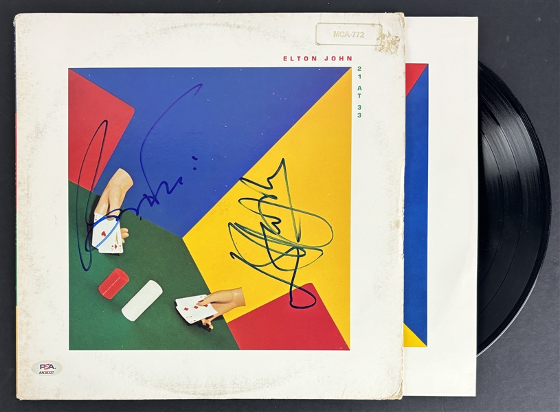 Elton John & Bernie Taupin Signed "21 At 33" MCA Promotional Album Cover (PSA/DNA)