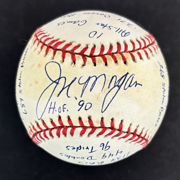 Joe Morgan Signed & Inscribed Limited Edition Reggie Jackson /1000 Stat Baseball (Third Party Guaranteed)