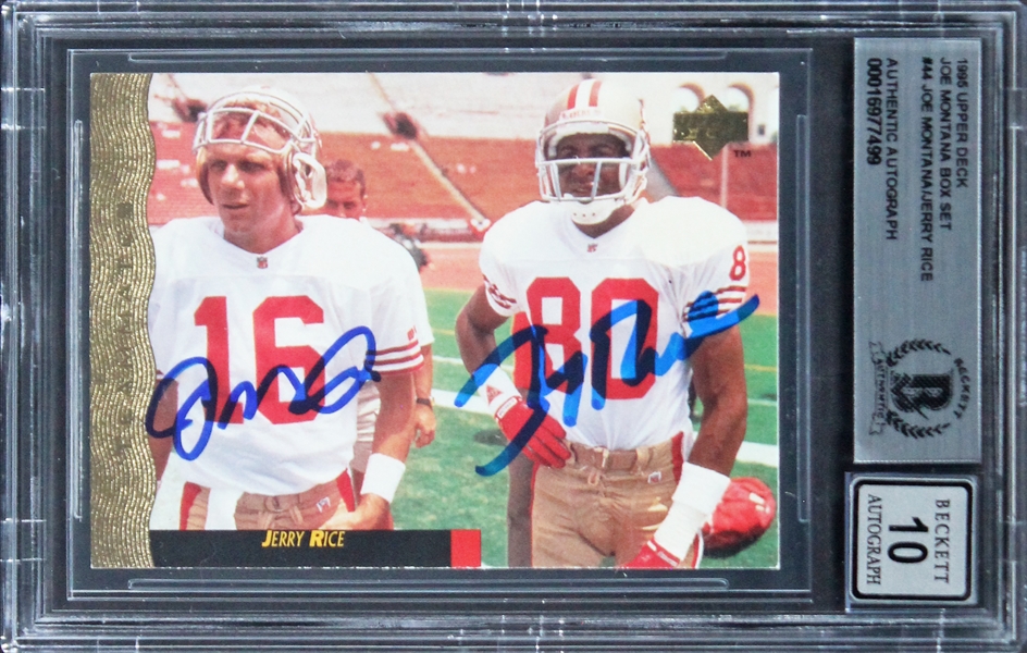 Jerry Rice & Joe Montana Signed 1995 Upper Deck JMBS #44 Card w/ Gem Mint 10 Auto! (Beckett/BAS Encapsulated)