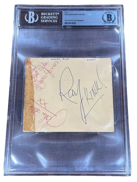 David Bowie & Ray Davies Vintage 1964 Signed Autograph Page w/ Rare Davie Jones Autograph (Beckett/BAS Encapsulated)