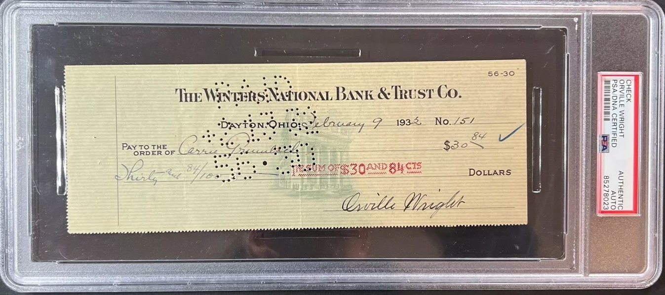 Orville Wright Signed 1932 Personal Bank Check (PSA/DNA Encapsulated)