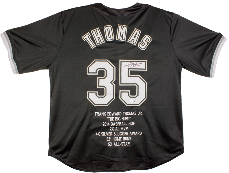 Frank Thomas Signed Black Prostyle Stat Jersey (Beckett/BAS)