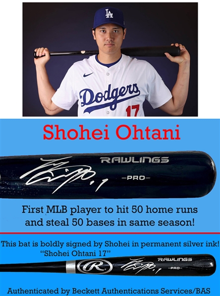 Dodgers: Shoehei Ohtani Authentic Signed Black Bat (Beckett/BAS)