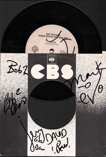 DEVO: Group Signed "Working in a Coal Mine" 45 RPM (Beckett/BAS)