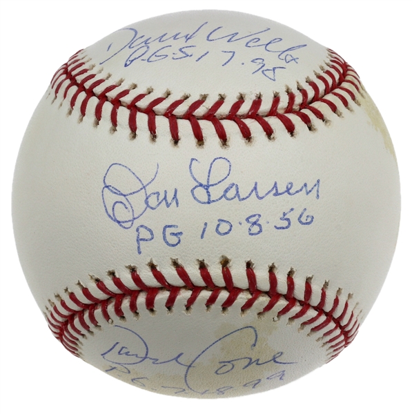 NY Yankees Perfect Game Pitchers Signed Baseball Don Larsen, David Wells & David Cone (Steiner & MLB Authentics)