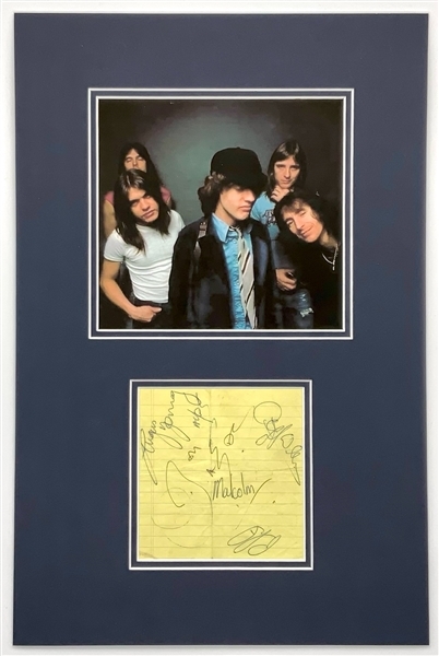 AC/DC Vintage Fully Group Signed Page w/ Bon Scott (5 Sigs) (Roger Epperson/REAL Authentication)