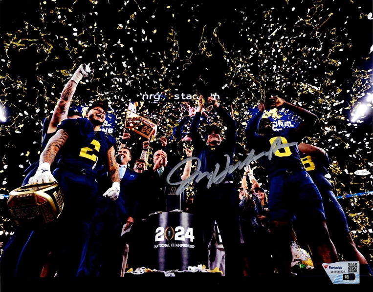 Jim Harbaugh Signed Michigan Wolverines 2024 National Championship Game Podium 8" x 10" Photograph (Fanatics Witness)