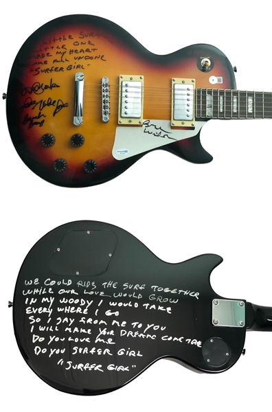 The Beach Boys Group Signed Signature Edition Guitar with Surfer Girl Lyrics (Beckett/BAS)