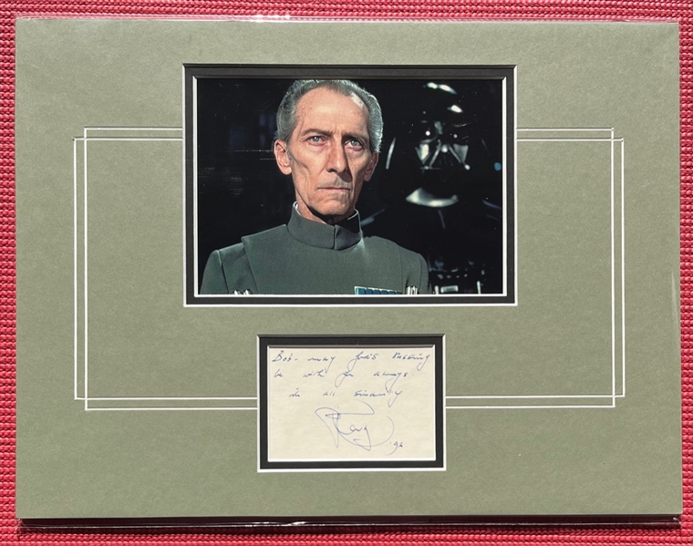 Star Wars: Rare Peter Cushing Signed & Inscribed 3.5" x 5" Page in Matted Display (Third Party Guaranteed)