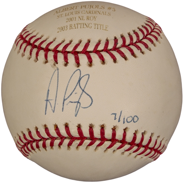 Albert Pujols Signed Ltd. Ed. Career Stat Engraved OML Baseball (Beckett/BAS LOA)