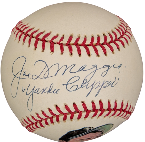 Stunning Joe DiMaggio Signed & "Yankee Clipper" Insc. Hand-Painted Portrait Baseball (Beckett/BAS LOA)(DiMaggio Sticker)