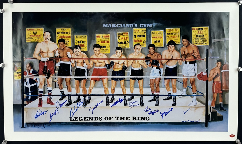 Boxing "Legends of the Ring" Near-Mint Signed Limited Edition Art Poster w/ Ali, Patterson, etc. (10 Sigs) (TPA Guaranteed)