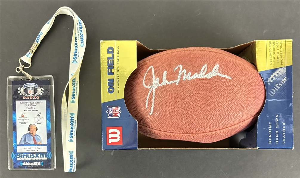 John Madden Near-Mint Signed Official Leather NFL Tagliabue Football w/ NFL Radio Pass (Third Party Guaranteed)