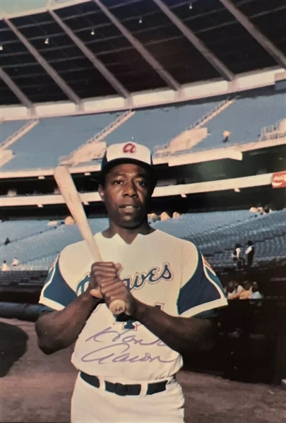 Hank Aaron Vintage Signed 3.75" x 5.5" Braves Photograph (Third Party Guaranteed)