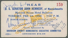 John F, Bobby, & Jacqueline Kennedy Triple Signed 1959 John F. Kennedy Speech Ticket - The Only Known Triple Signed Kennedy Item to Surface! (Beckett/BAS)