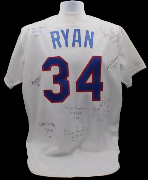 300 Win Club Rare Multi-Signed & Win Total Inscribed Game Issued 1989 Nolan Ryan Jersey w/ Ryan, Seaver, Carlton & Others! (Third Party Guaranteed)