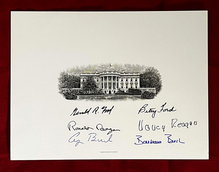 Three U.S. Presidents & First Ladies Signed 8"x6" Engraving Card! (PSA/DNA)