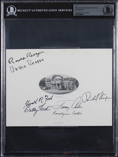 Presidents & First Ladies Multi-Signed White House Engraving with Reagan, Ford, Carter & Nixon (Beckett/BAS Encapsulated)