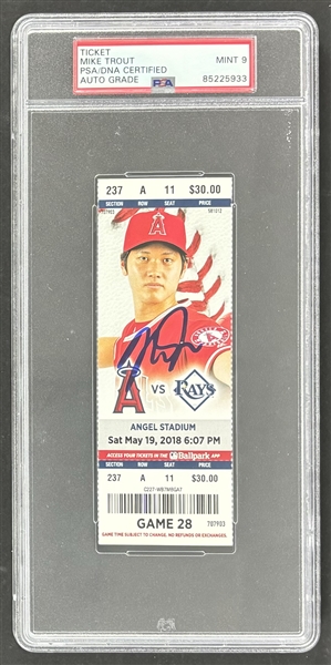 Mike Trout Signed 2018 LA Angels Full Mint 9 Ticket (PSA/DNA Encapsulated)