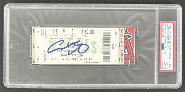 Shohei Ohtani Signed 2023 LA  Angels Full Mint 9 Ticket w/ Gem Mint 10 Auto :: Walk 2HR 10 KS Game vs White Sox (MVP Season)(PSA/DNA Encapsulated)