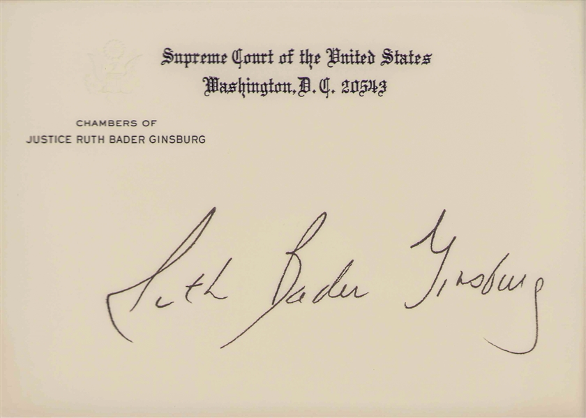 Ruth Bader Ginsburg Signed 3.5" x 5" Page (ACOA)