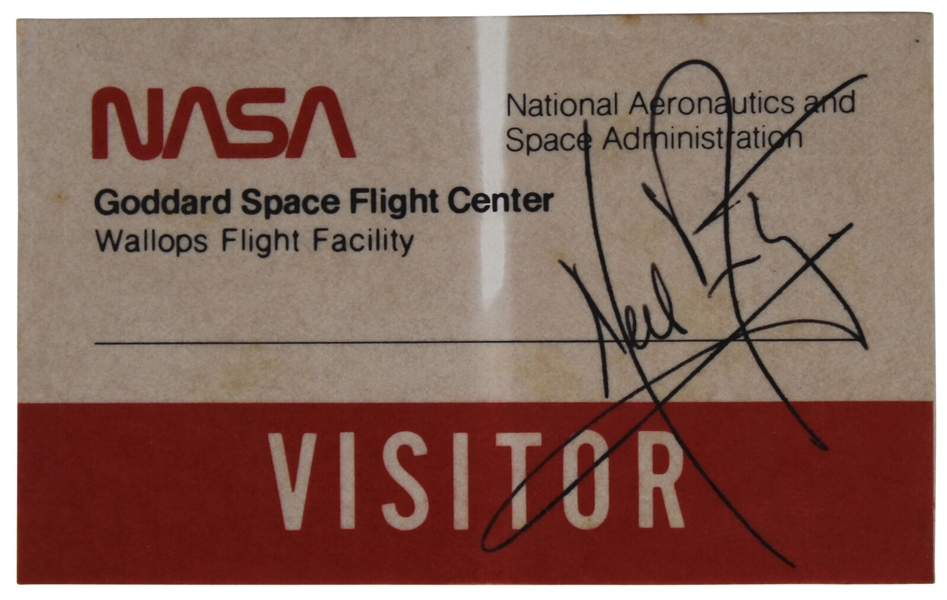 Neil Armstrong Signed NASA Flight Center Visitors Badge (Beckett/BAS, PSA/DNA & JSA LOAs)