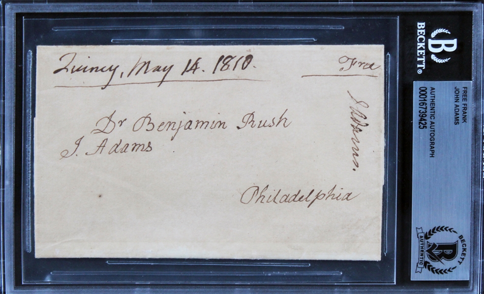 President John Adams Signed 3.25" x 5" Free Frank to Benjamin Rush (Beckett/BAS Encapsulated)