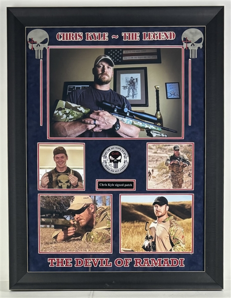 Chris Kyle Signed Military Patch in Commemorative "The Legend Framed Display (JSA LOA)