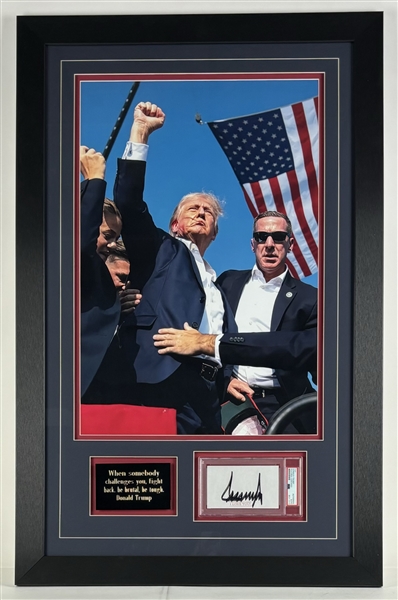 Donald Trump Signed 3" x 5" Index in Commemorative "Victory Photo" Display (PSA/DNA Encapsulated)