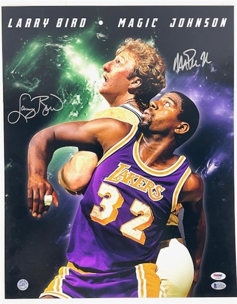 Magic Johnson & Larry Bird Dual Signed 16" x 20" Color Photo (PSA/DNA & Beckett/BAS)