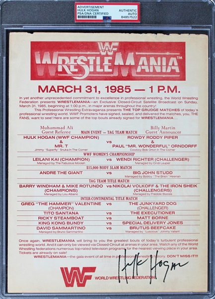 Hulk Hogan RARE Signed 1985 Wrestlemania I Match Card (PSA/DNA Encapsulated)