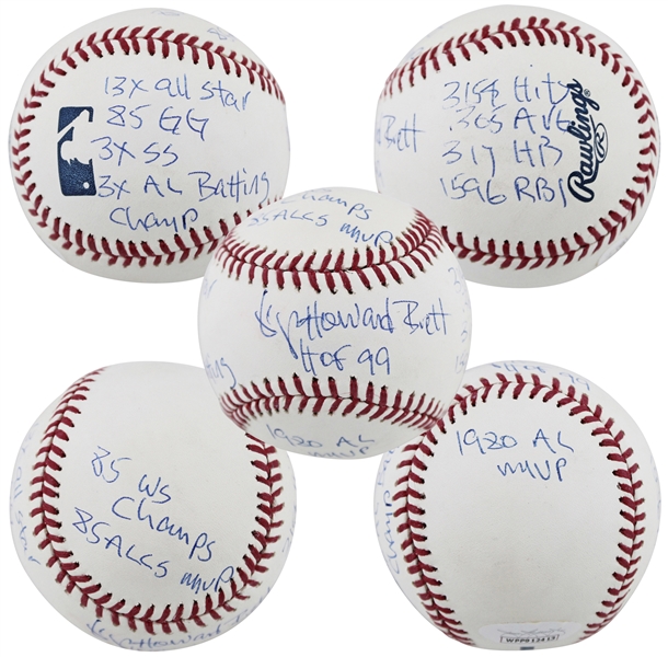 George Brett Amazingly Rare Signed OML "Stat Ball" with Full Name & 11 Handwritten Stats! (JSA Witnessed)