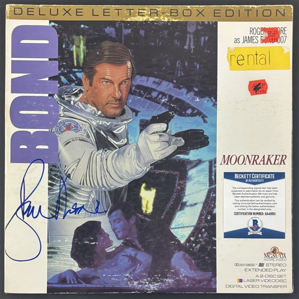 007: Roger Moore Signed "Moonraker" LaserDisc Cover (Beckett/BAS)