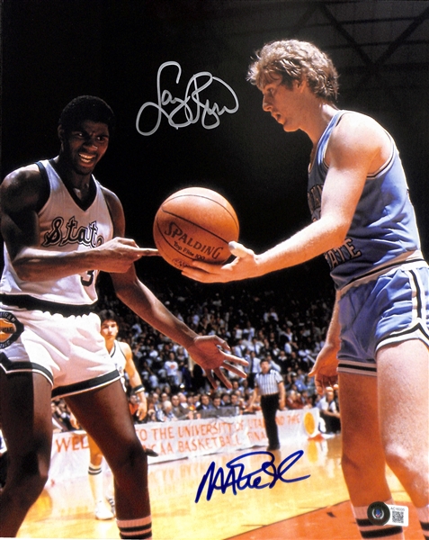 Larry Bird & Magic Johnson Signed 11" x 14" Photo (Beckett/BAS LOA)(Grad Collection)