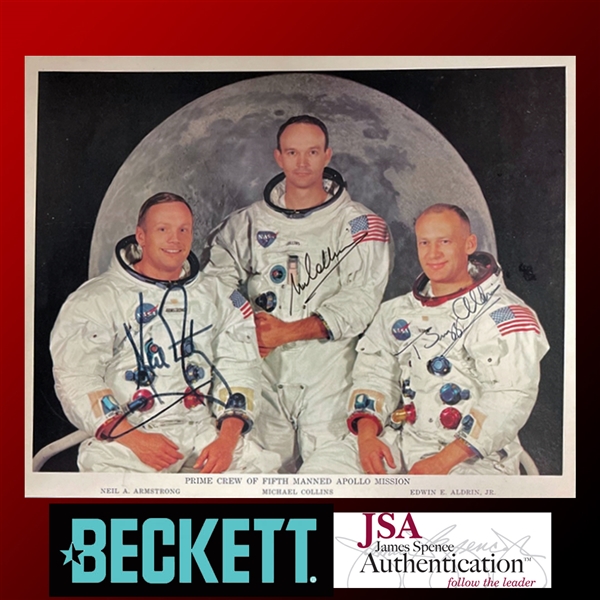 Apollo 11: Neil Armstrong, Michael Collins, & Edwin Aldrin Signed 8" x 10" NASA Photo (JSA & Beckett/BAS LOAs)