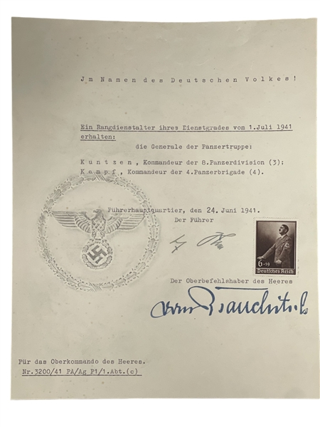 Adolf Hitler 1941 Signed Document, Two Days After the Start of Operation Barbarossa (Beckett/BAS & JSA LOA)(University Archives)