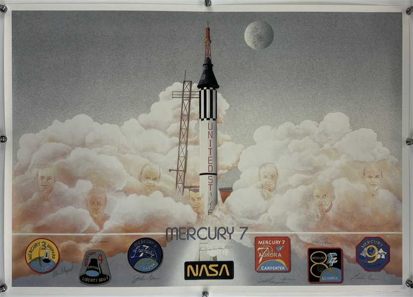 Mercury 7 Crew Signed Ltd. Ed. Lithograph w/ 7 Signatures (Third Party Guaranteed)(One of a Kind Collectibles LOA)