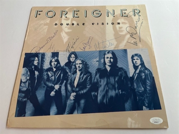 Foreigner: Incredibly Rare Original Six Signed "Double Vision" Album Cover w/ Ed Gagliardi (JSA)(Third Party Guaranteed)