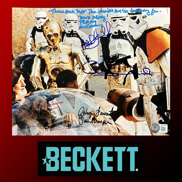 Star Wars: Alec Guinness, Mark Hamill, Terry McGovern, Anthony Daniels & Anthony Forrest Desirable Signed 8" x 10" Photo from Mos Eisley Interrogation Scene (Beckett/BAS LOA)