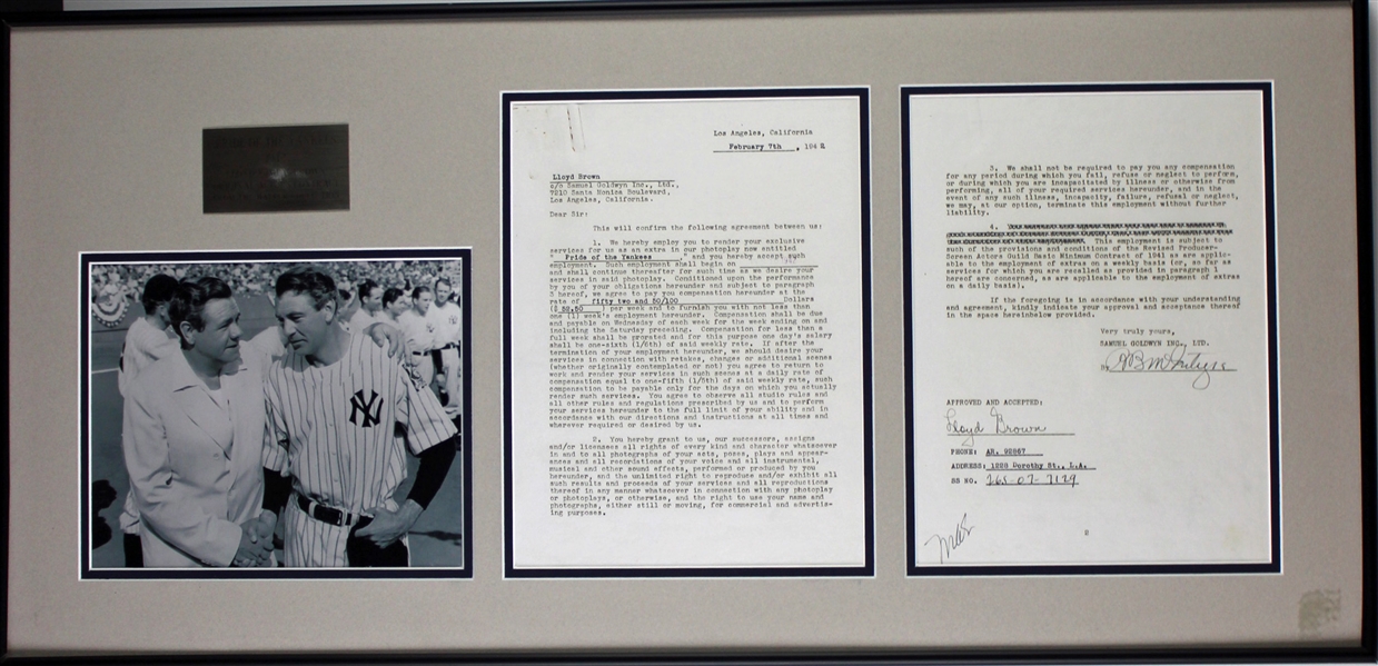 Lloyd Brown Signed 1942 Yankees Movie Contract in Framed Display (Beckett/BAS LOA)