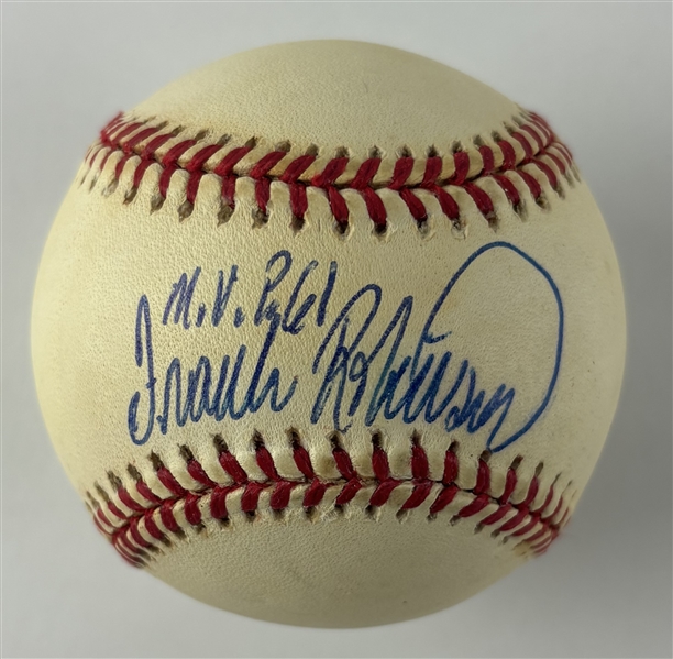 Frank Robinson Single Signed & "M.V.P 61" Insc. ONL Baseball (PSA/DNA)