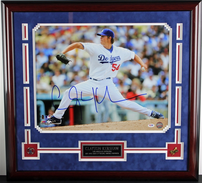 Clayton Kershaw Signed 16" x 20" Photo in Framed Display (PSA/DNA)