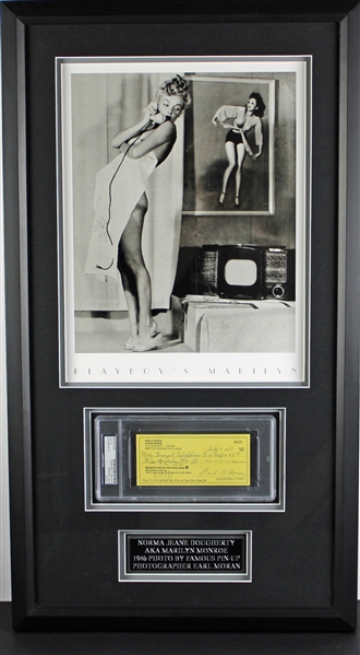 Earl Moran Signed Check in Marilyn Monroe Framed Display (PSA/DNA Encapsulated)