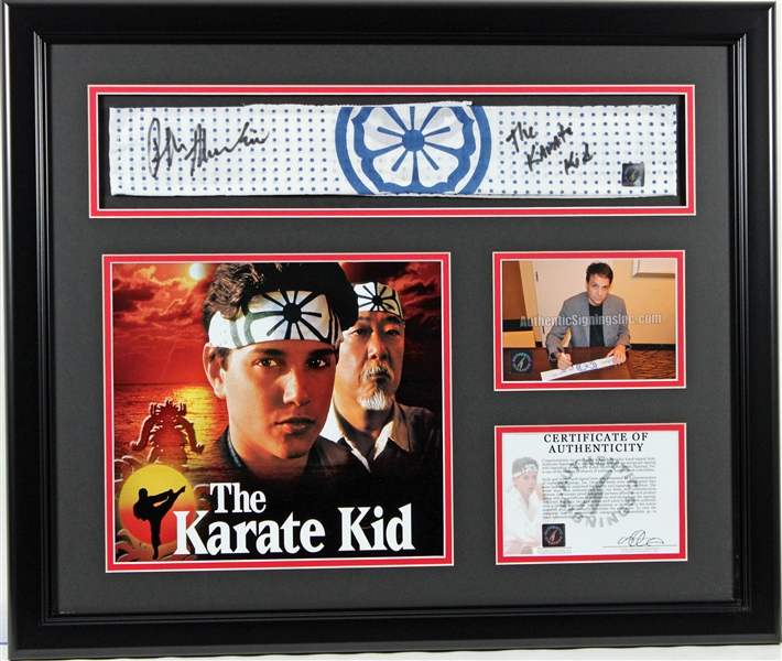 Ralph Macchio Signed & Inscribed Karate Headband in Framed Display (Celebrity Authentics COA)(PSA/DNA LOA)