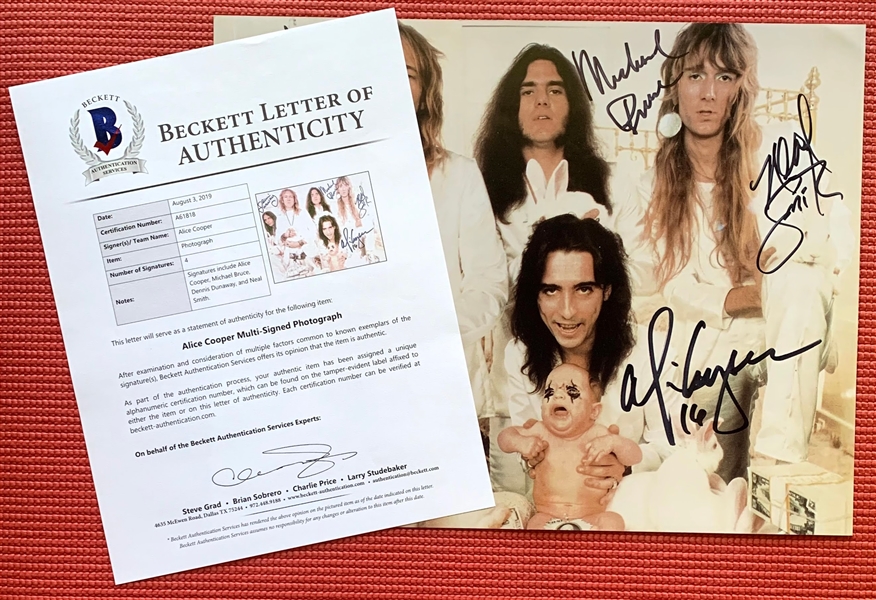 Alice Cooper Band Signed 11" x 14" Photograph (4 Sigs)(Beckett/BAS LOA)