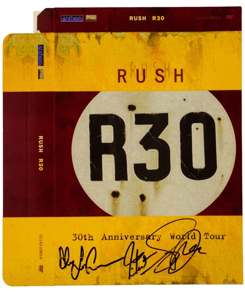 Rush: Group Signed 30th Anniversary World Tour DVD Cover (Beckett/BAS LOA)