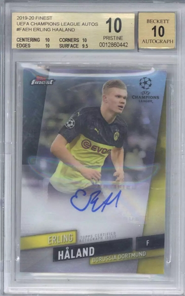 2019-20 Erling Haaland Signed Topps Finest UEFA Champions Trading Card w/ Gem Mint 10 Grades! (Beckett/BAS Encapsulated)